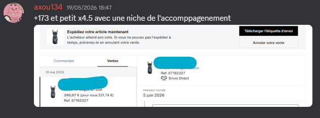axou134 : +173 € et une marge x4,5 sur une niche de l'accompagnement