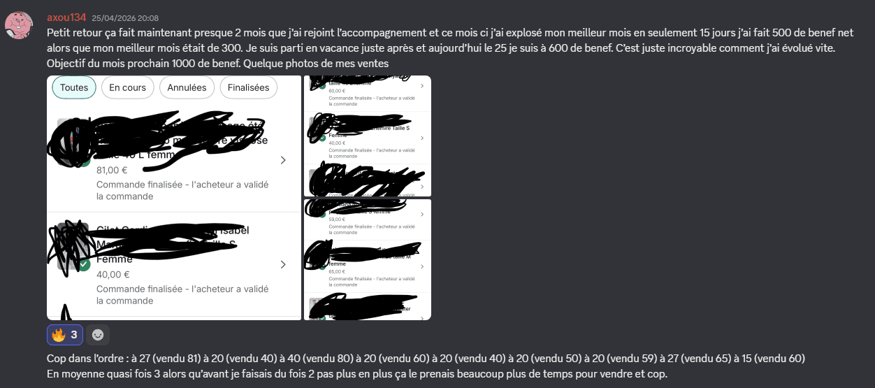 axou134 : 500 € de bénéfice net en 15 jours, meilleur mois à 600 €