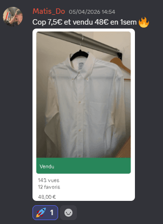 Matis_Do : chemise achetée 7,50 €, revendue 48 € en une semaine